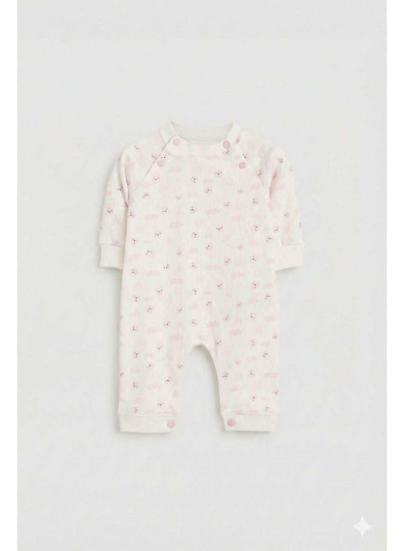 Junior Baby Romper, Pink Floral Print, 100% Cotton, Unisex, Long Sleeve, Pull On Closure Code2651 - Image 1